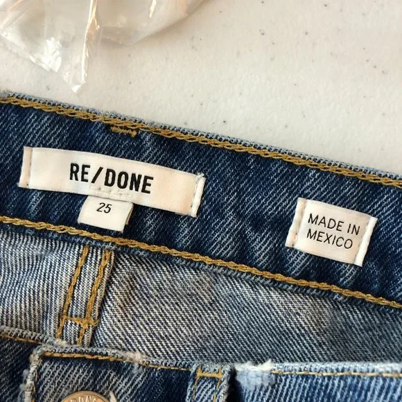 Re/Done Womens Jeans 90s Straight Indigo Stone Wash Zip Fly 25
